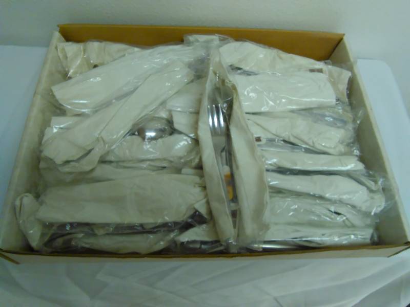 lot 75 image: Stainless Steel SpoonKnifeFork (30 units of 3) Great for cabins or picnics, individually wrapped