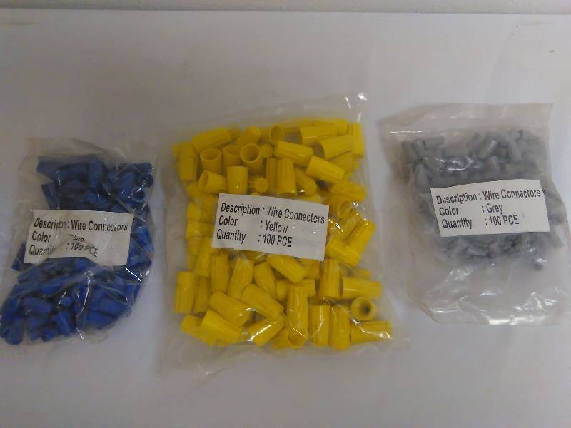 lot 93 image: Wire Nuts, 100 pcs each yellow, blue, grey