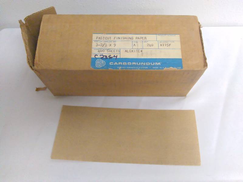 lot 121 image: Carborundum 3 23rds x 9-inch Fast Cut Finishing Paper, Aloxite, 240 Grit (400 ct.)