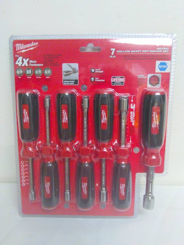 lot 152 image: Milwaukee 7 pc. Hollow Shaft Metric Nut-driver Set