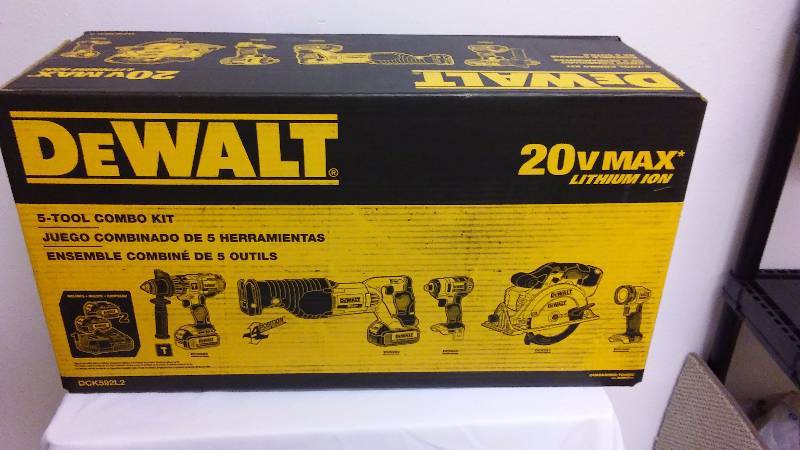 lot 201 image: DeWalt 20 Max Lithium Ion 5 Tool Combo Kit Model DCK592L2