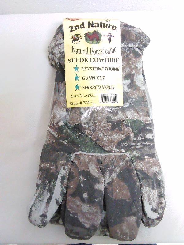 lot 339 image: Gun cut Cordova Gloves, (2 pr.) Camouflage, Suede, Mens XL