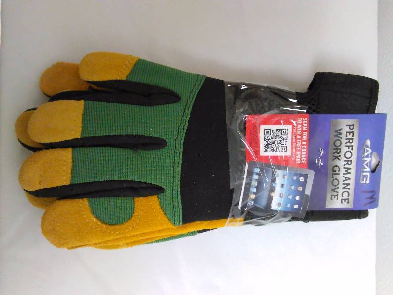lot 340 image: AMG Performance Work Glove (2 pr.) Med.  Green and Gold