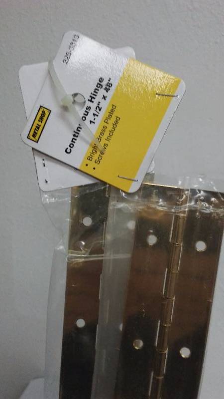 lot 637 image: Continuous  Piano Hinges (2), 1.5 x 48 in. with screws