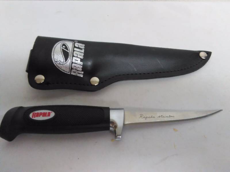 lot 477 image: Rapala Knife 4 inch Blade, Rubber Handle, Hand Ground Stainless