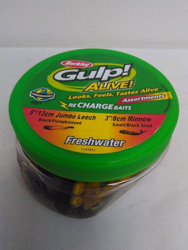 lot 487 image: Berkley Gulp Alive Recharge Baits, 5 inch leeches and 3 inch minnows