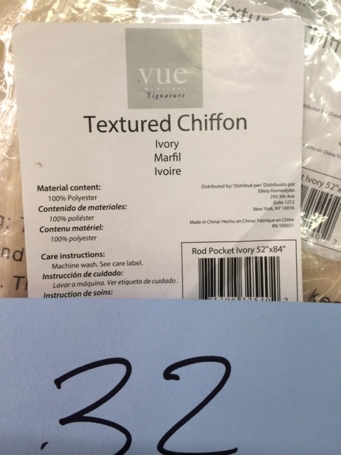 lot 32 image: Sidonie Single Curtain Size 52 W X 84 L Color Ivory