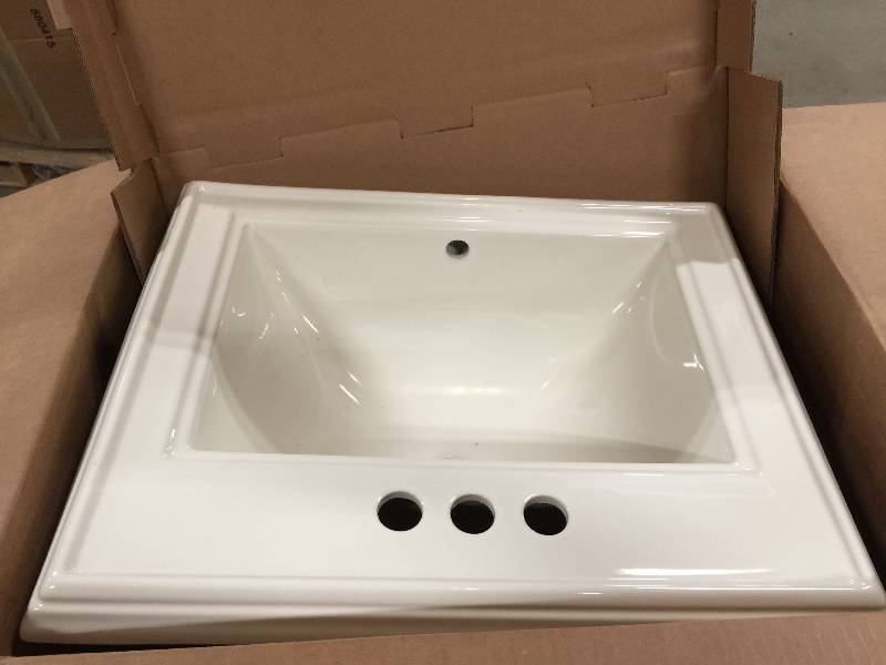 lot 6 image: Kohler Memoirs Drop-In Vitreous China Bathroom Sink in Biscuit with Overflow Drain Model K-2241-4-96 Never used