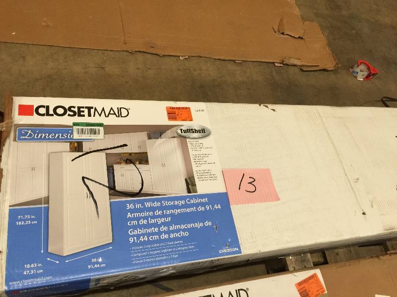 lot 13 image: Closetmaid 36 in. Laminated 2-Door Raised Panel Storage Cabinet in White