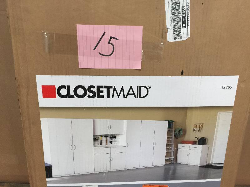 lot 15 image: Closetmaid 34.75 in. H x 24 in. W x 15.25 in D White Laminate 1-Door and 1-Drawer Base Cabinet