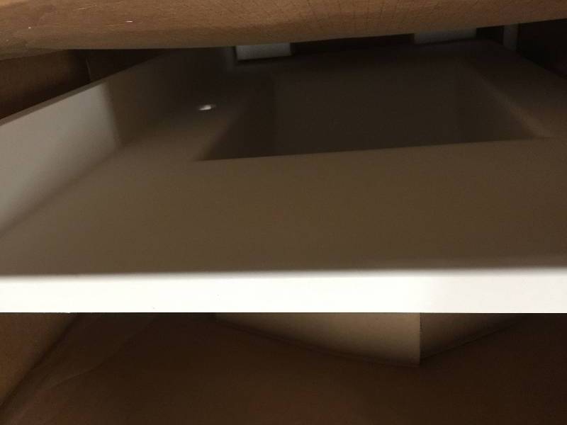 lot 21 image: Swan Contour 37 in. W x 22 in. D x 10-14 in. H Solid-Surface Vanity Top in White with White Basin Model CV2237 Never used