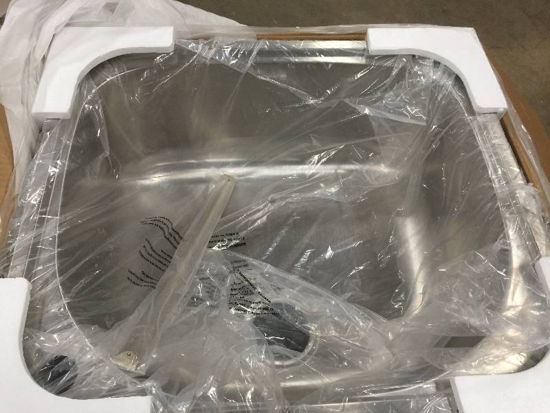 lot 32 image: Presenza All-in-One 25.98 in. x 22.83 in. x 35.43 in. Stainless Steel Utility Sink and Large Black Drawer Cabinet Model QL041 never used