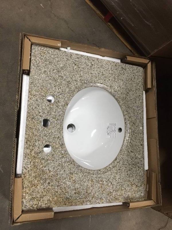 lot 39 image: Pegasus PE25682 25-Inch Granite Vanity Top with White Bowl and 8-Inch Spread, Beige Never used