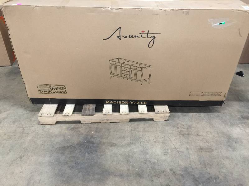 lot 1 image: Avanti Madison 60 in. W x 21 in. D x 34 in. H Vanity Cabinet Only in Light Espresso Model MADISON-V72-LE Never used