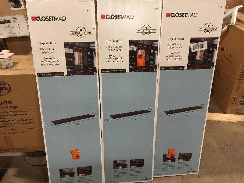 lot 42 image: Set of 3 Closetmaid Top Shelf Kits