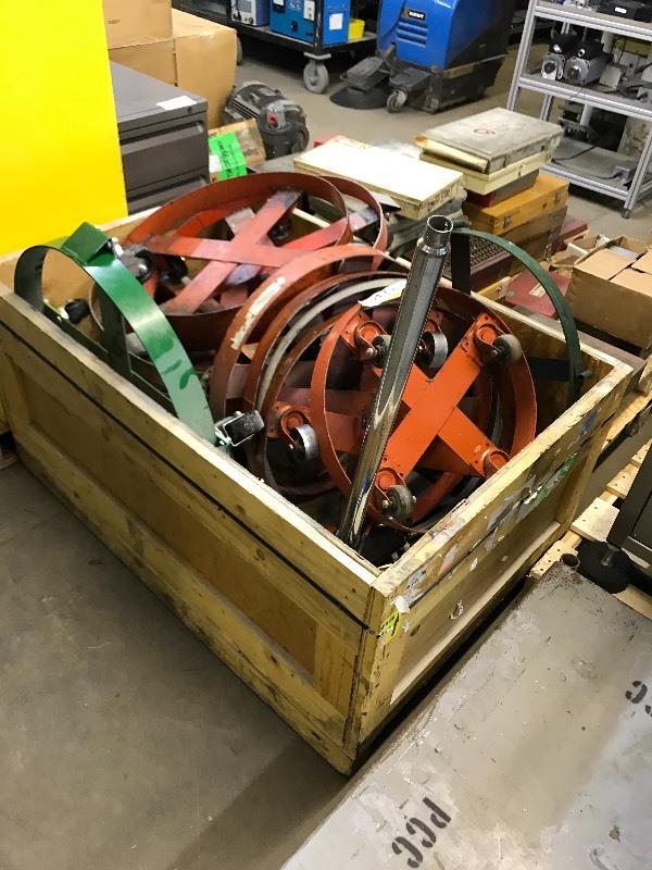 lot 40 image: Lot of barrel dollies (and old trolling motor)