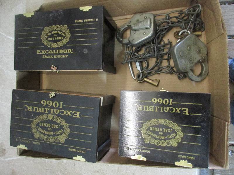 3 cigarette boxes filled w vintage locks and keys