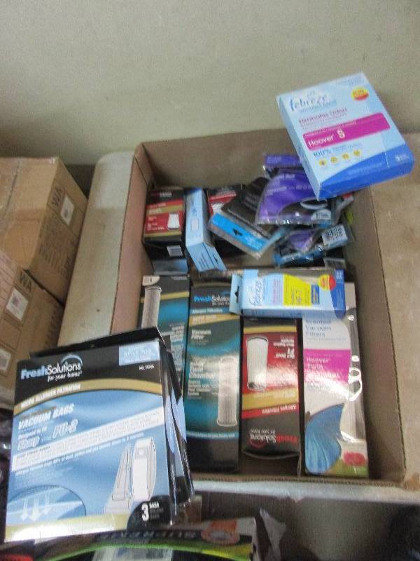 box of vacuum filters, belts and bags