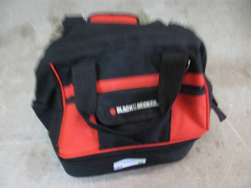 black n decker tool bag w drill and hand tools