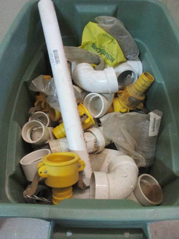 tote of misc PVC elbows and ends