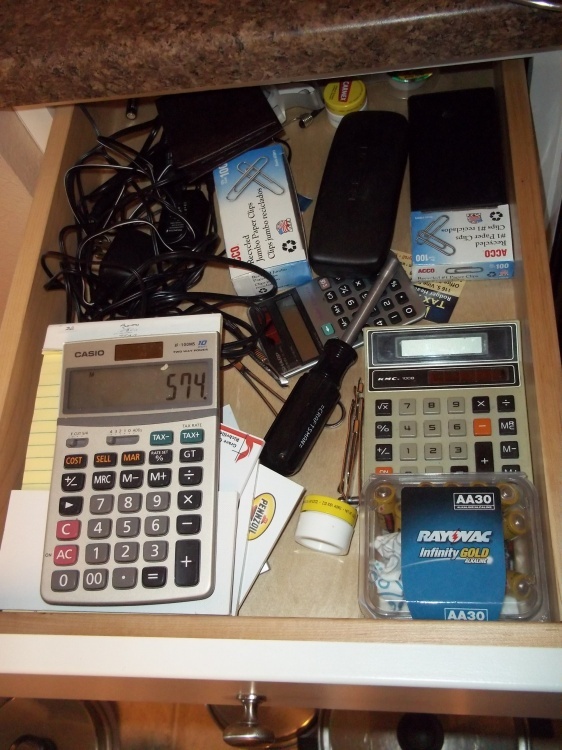 lot 36 image: Drawer of supplies including Calculators
