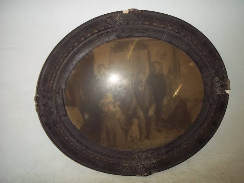 lot 155 image: Antique Wood Picture frame with picture 22 wide