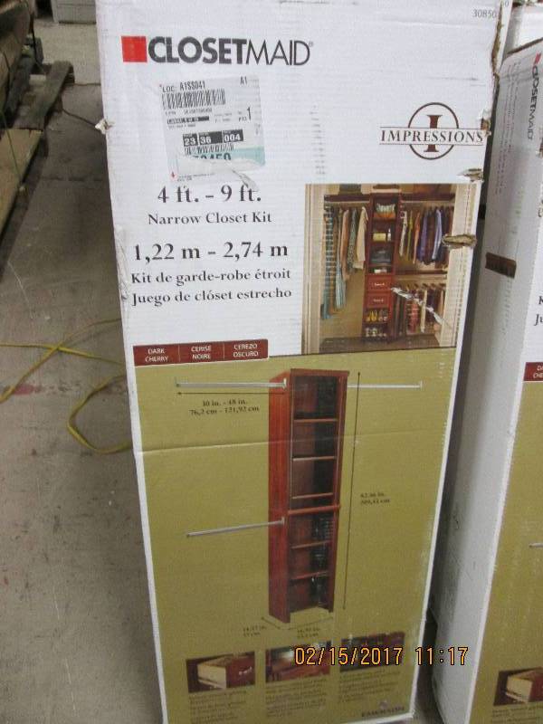 lot 54 image: Closetmaid 4ft-9ft Narrow closet ki...