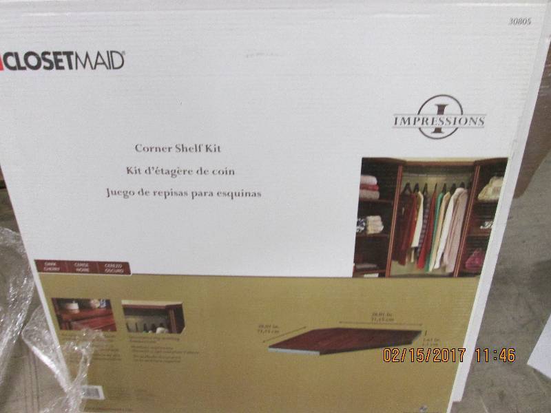 lot 72 image: Closetmaid Corner Shelf kit Dark Ch...