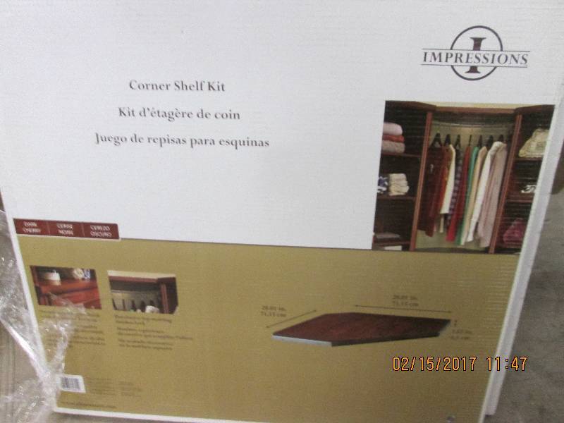 lot 73 image: Closetmaid Corner Shelf kit Dark Ch...