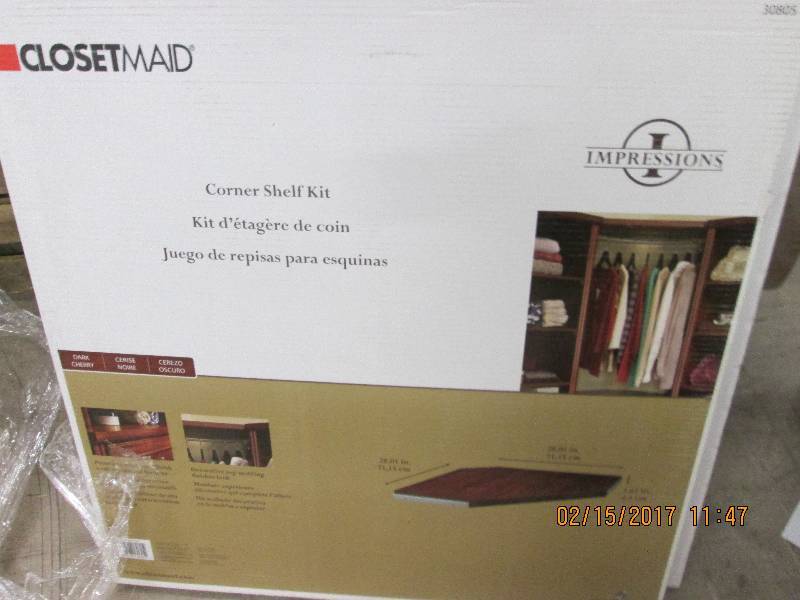 lot 74 image: Closetmaid Corner Shelf kit Dark Ch...