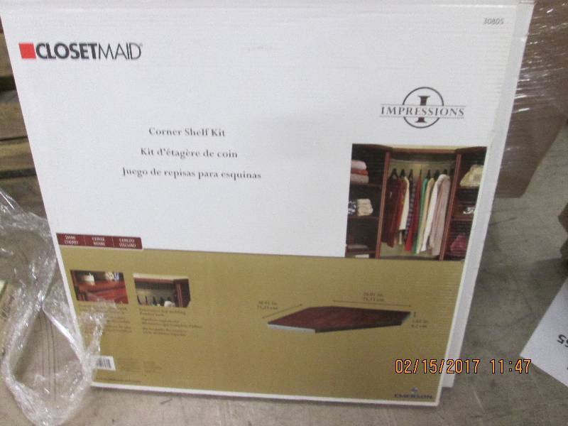 lot 75 image: Closetmaid Corner Shelf kit Dark Ch...