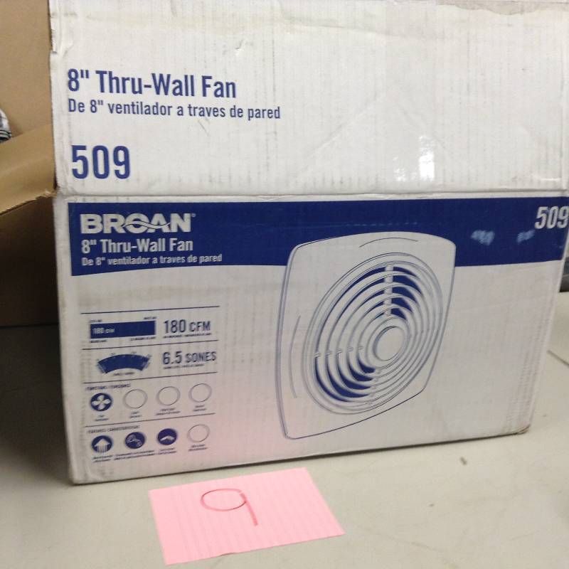 lot 9 image: Broan 180 CFM Through-the-Wall Exhaust Fan open box never used
