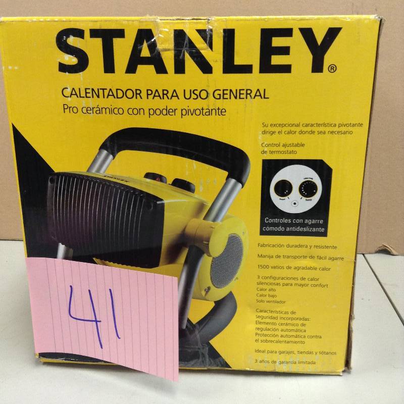 lot 41 image: Stanley 1500-Watt Utility Ceramic Portable Heater with Pivot Power open box never used