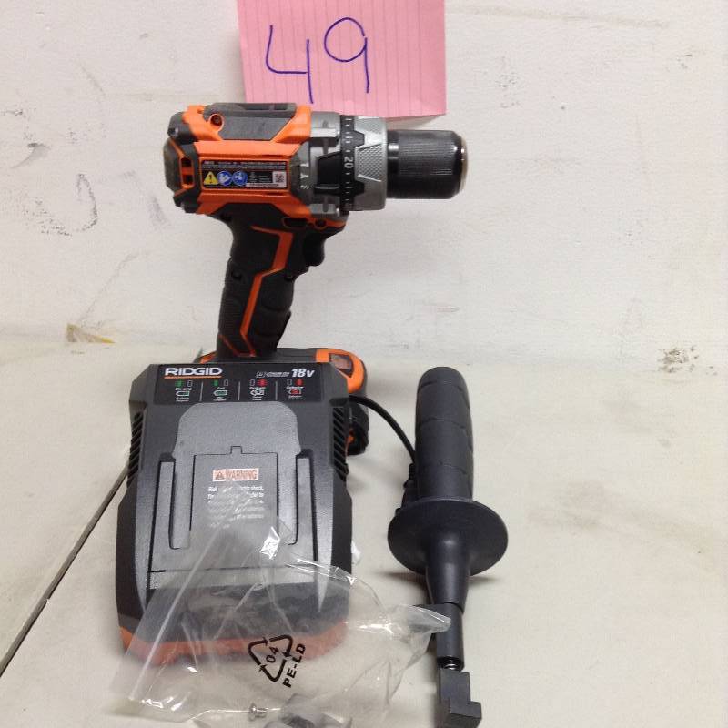 lot 49 image: RIDGID 18-Volt Lithium-Ion Cordless Brushless Hammer Drill Kit