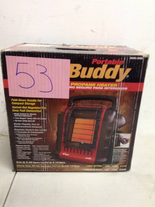 lot 53 image: Mr. Heater Portable Buddy MH9BX 9000 BTU Radiant Propane Heater open box never used