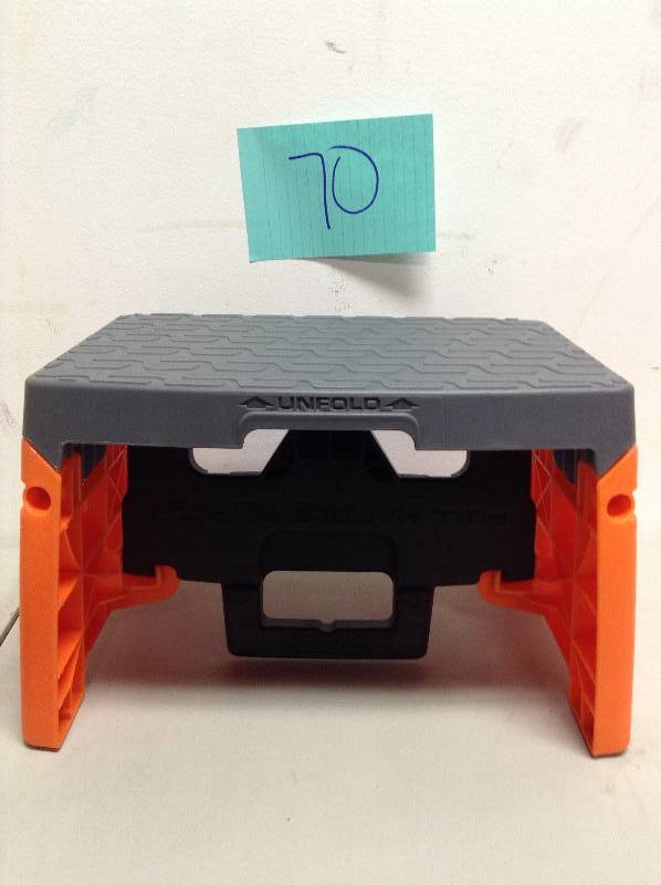 lot 70 image: Cosco 1-Step Resin Molded Folding Step Stool Type 1A in Orange, Black and Gray open box never used