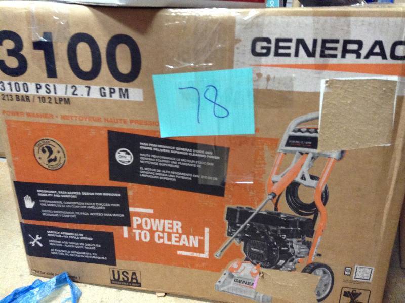 lot 78 image: Generac 3100-PSI 2.7-GPM OHV Engine Axial Cam Pump Gas Powered Pressure Washer open box never used