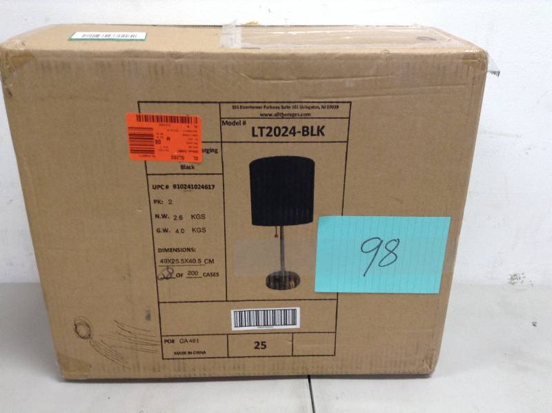 lot 98 image: Limelights 19.5 in. Brushed Steel Stick Table Lamp with Charging Outlet Base open box never used
