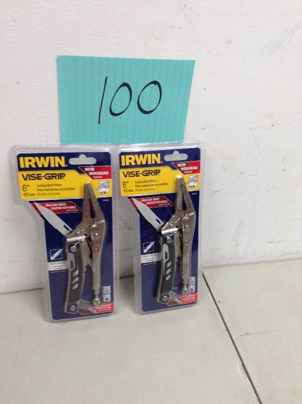 lot 100 image: Set of 2 Irwin 6 in Long Nose Locking Pliers