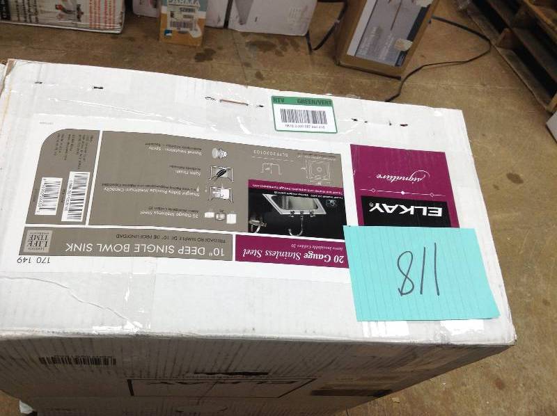 lot 118 image: Elkay 10 Deep  Single Bolw Sink 20x20 open box never used
