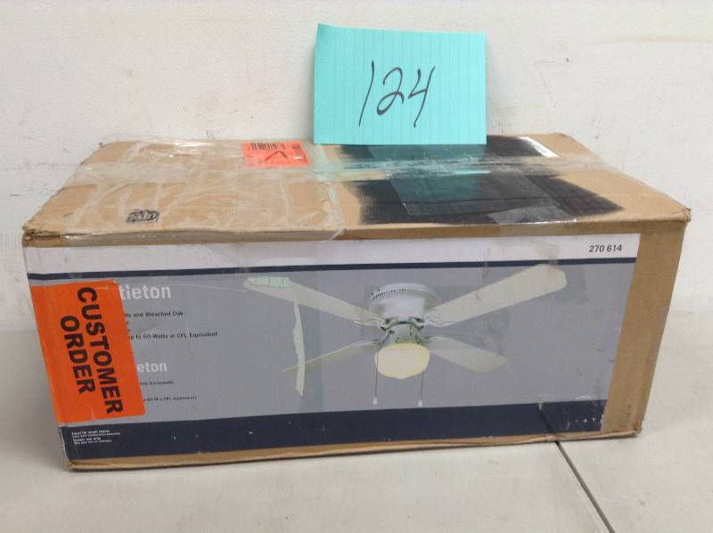 lot 134 image: Hampton Bay Littleton 42 in. White Ceiling Fan open box never used