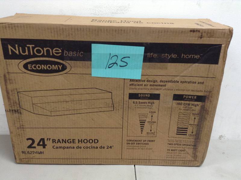 lot 135 image: NuTone RL6200 24 in. Non-Vented Range Hood in White never used