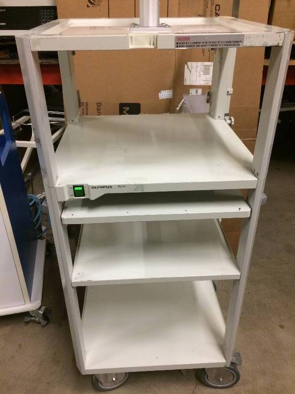 lot 3 image: Retails Used $600 OLYMPUS MD-497 ENDOSCOPY CART VIDEO TOWER Compact Video Trolley MEDICAL MONITOR IMAGING Media STAND - Multiple Power Supply Plugins