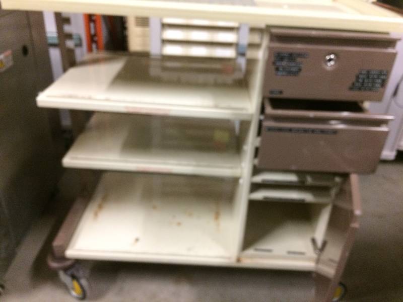 lot 5 image: Hospital Grade Medical Clinic OLYMPUS KT-1 Endoscopy Rolling Trolley Mobile Media Cart 2 drawers 1 Cabinet & Shelves Great for Mechanics Too