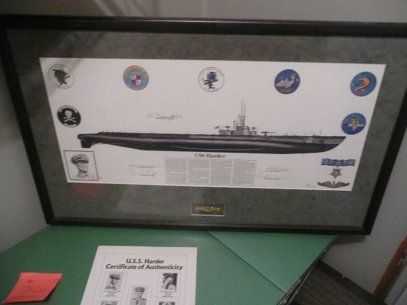 lot 10 image: USS HARDER - American Submarine WWll - #33 of 1000 - Signed By 4 Cmdr.Medal Of Honor Winners - Approx 37wide by 23high - Professionally Framed
