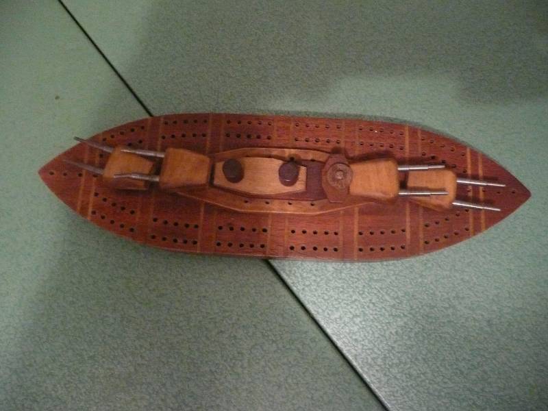 lot 68 image: Folk Art Cribbage Board - Ship