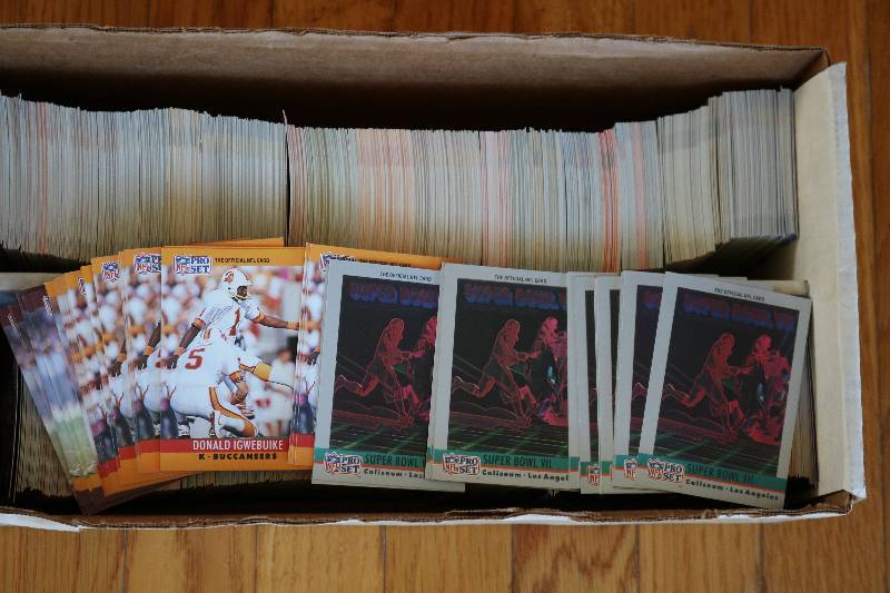 Box of 1990 Proset Football cards...