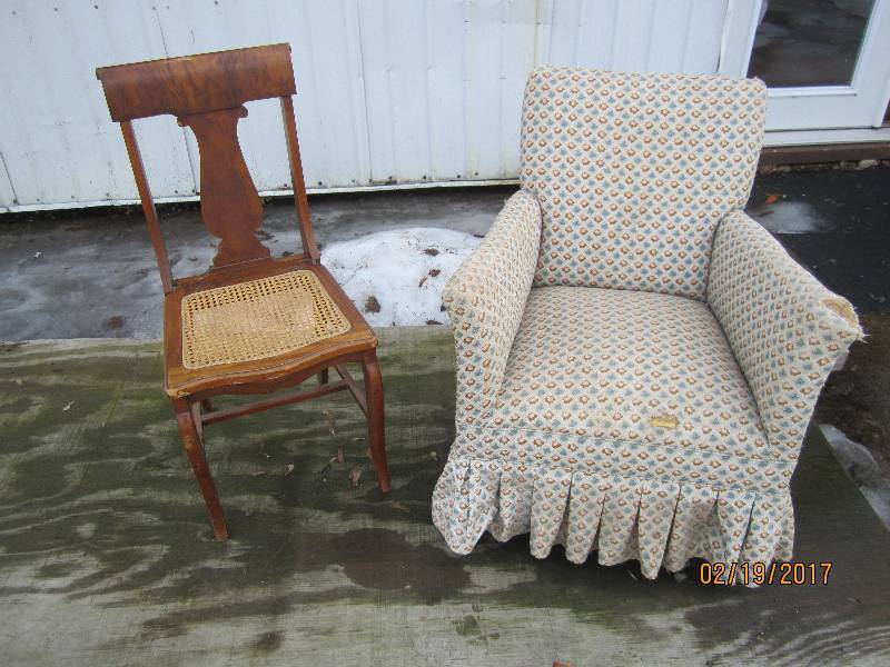2 Antique chairs, the cloth one has...