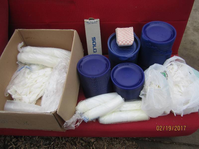 Lot of plastic plates and disposabl...