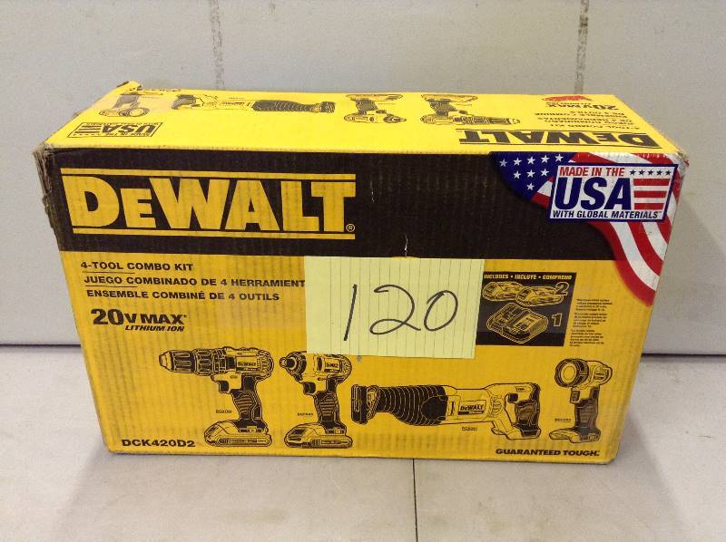 Dewalt 20-Volt Max Lithium-Ion Cordless Combo Kit (4-Tool ) Never used Model DCK420D2